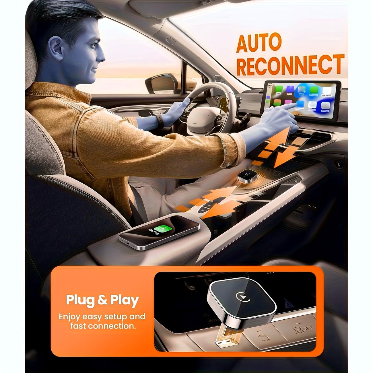 2026 Upgraded Wireless CarPlay Adapter, Plug and Play Auto-Connect Converter, Suitable for cars with carplay, Compatible with iPhone iOS 10+ & Android Auto 11+, Bluetooth - 5