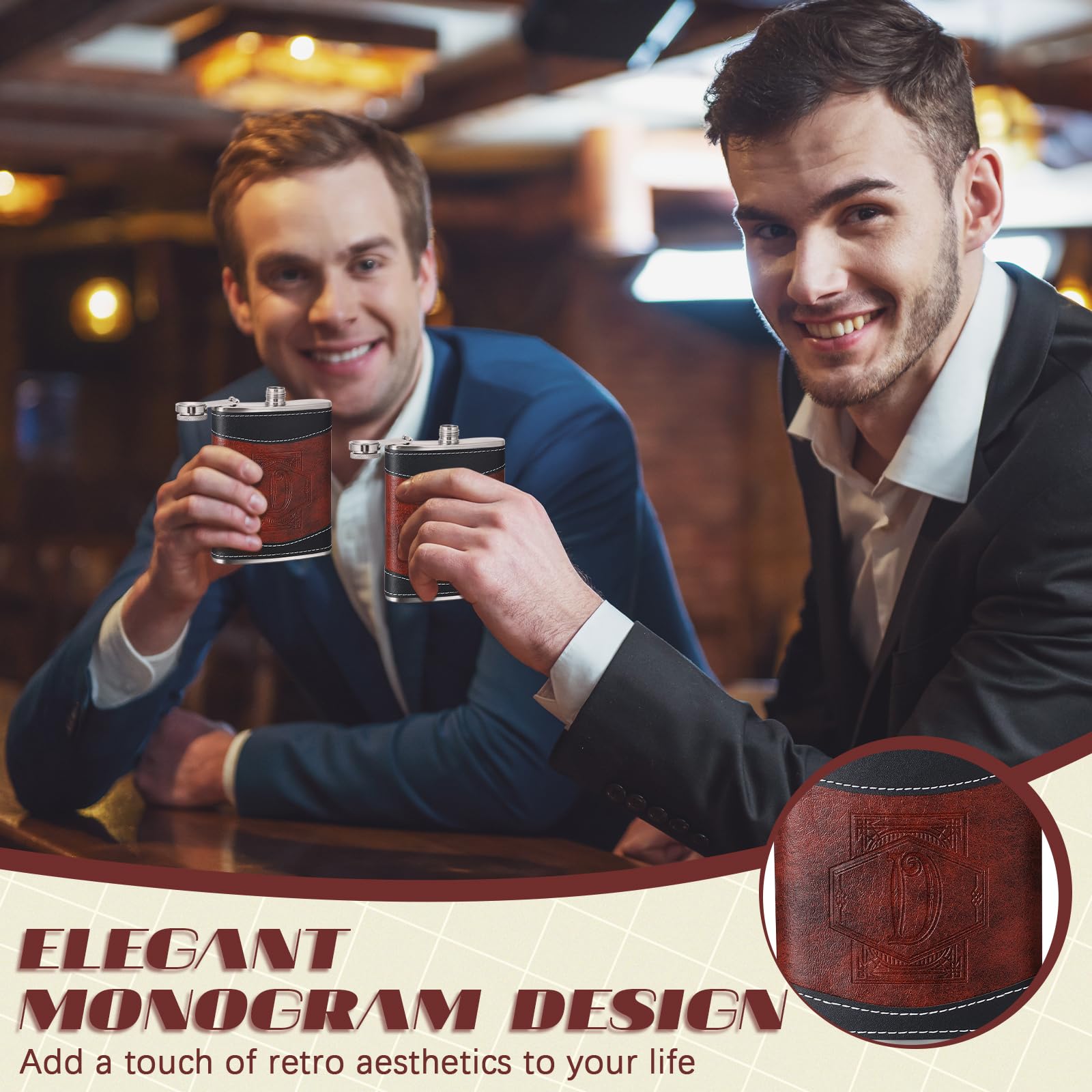 Personalised Hip Flask Engraved Leather - Birthday Wedding Xmas Gift !! - Foto 11