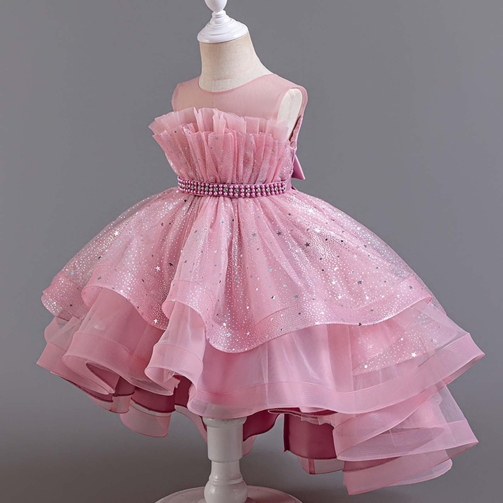 Mädchenkleid, bauschiges, ärmelloses Kleid mit Schleppe für Festlichkeiten, Auftritte, Aufführungen und Partys Leicht Fashion Mädchen Kleid
