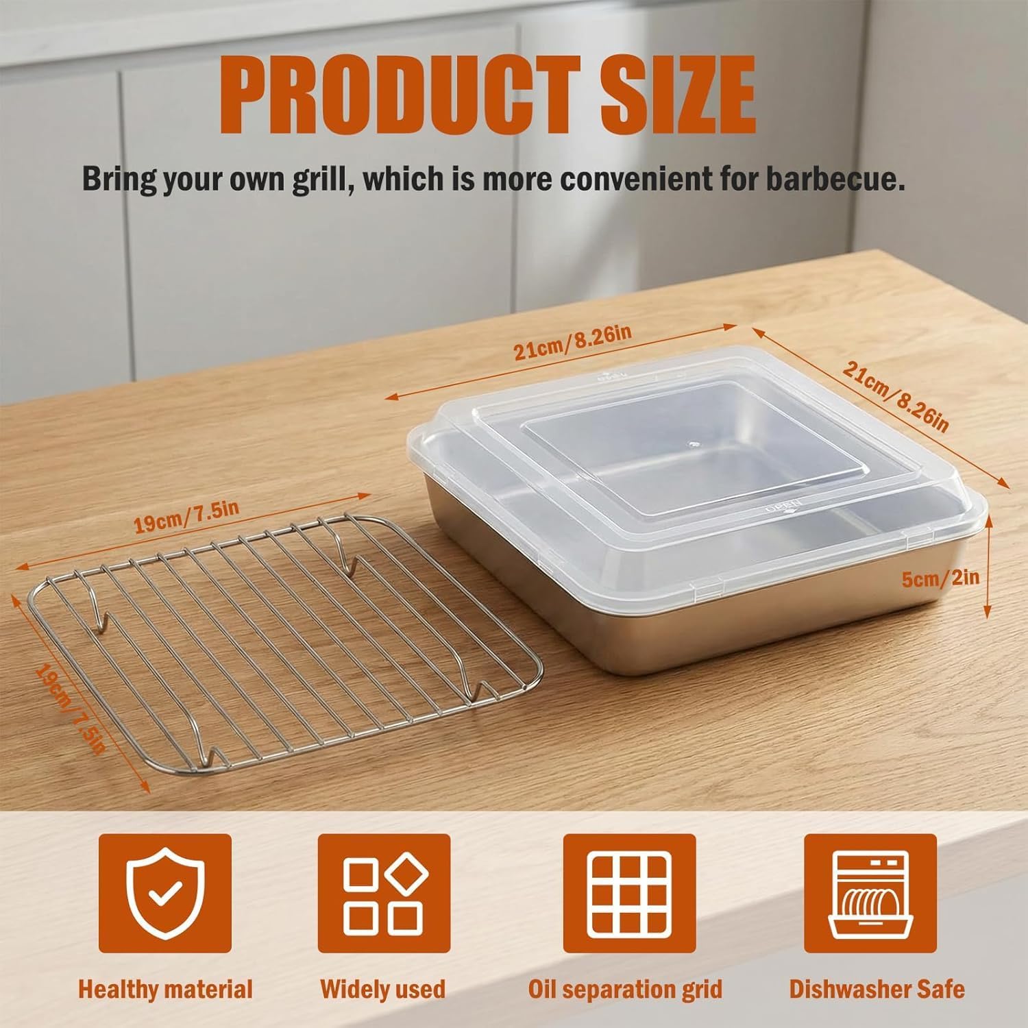 8 x 8-Inch Stainless Steel Square Cake Brownie Baking Pans, Baking Pan with Lid and Rack,for Brownies Casseroles Cakes, for Toaster Oven Roasting - Send Goods from Local Warehouse