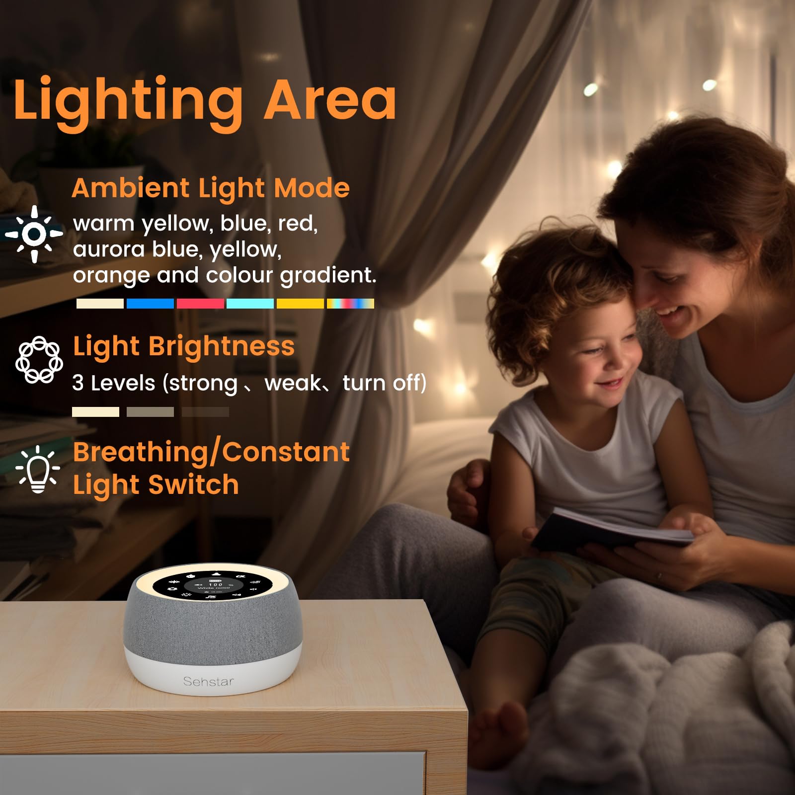 Máquina de Ruido Blanco Terapia de Sonido para Dormir 22 Ruidos Blanco/5 Yoga/5 α-Wave 7 Colores Luz Táctil