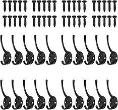 20 PCS Coat Hat Hooks, Kamtop Heavy Duty Wall Mounted Coat Racks with 24 Screws, Big Coat Hooks Entryway Coat Hangers Retro Double Wall Rack Bath Towel Hooks for Hanging Scarf Coat Key Bag, Black