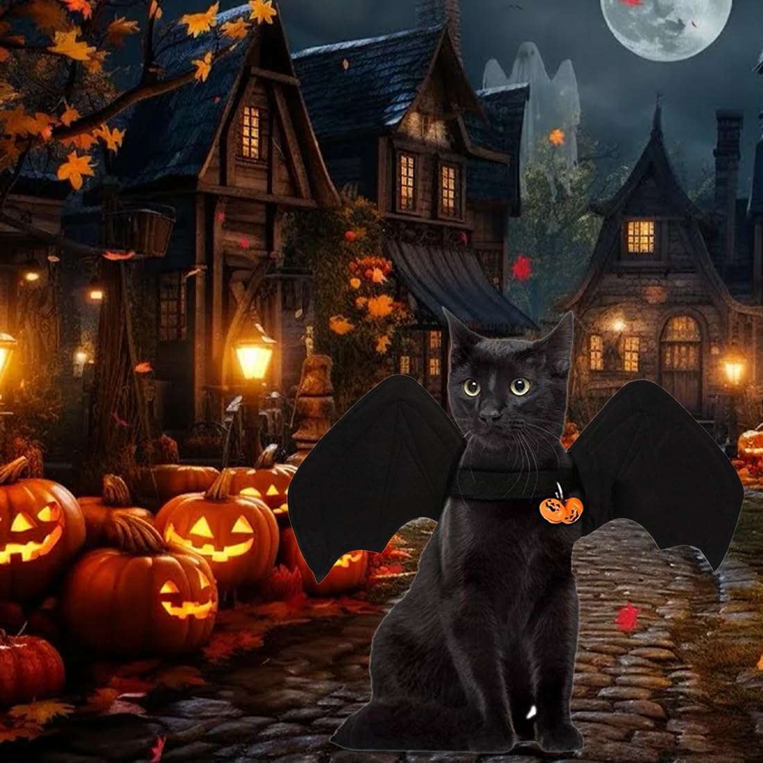 UZEXYO 1 PC Cute Cat Halloween Bat Wings,Pet Bat Wings with Pumpkin Bells,Cat Clothes,Costumes for Pets for Halloween Puppy Kitten Cosplay Party - Image 3