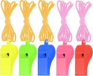5 Pcs Referees Loud Plastic Emergency Whistle with Lanyard for Outdoor Activities, Coach Trainning,Sports Whistles Christmas Halloween Easterday Boxes Fillers