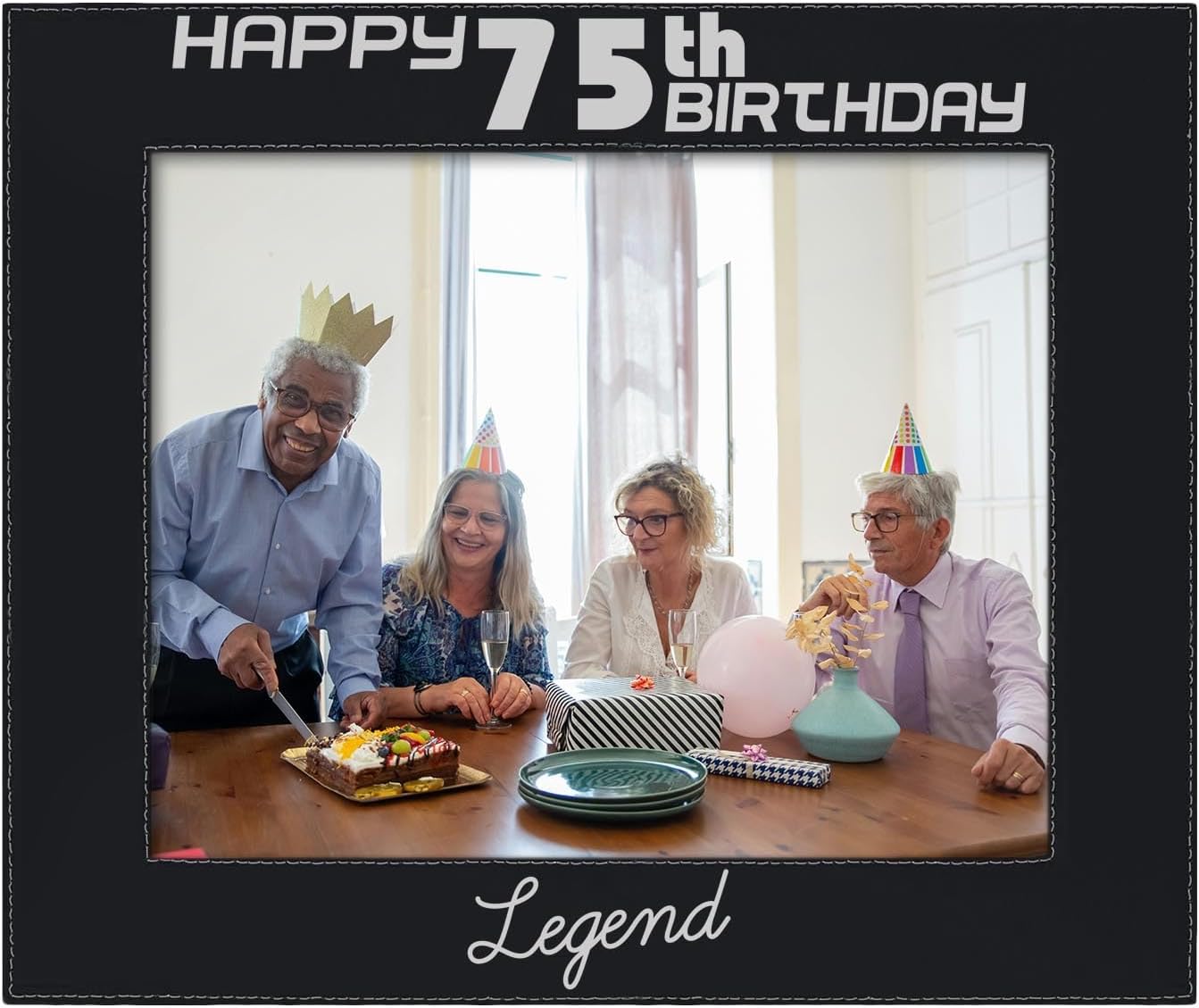 ThisWear 75th Birthday Decorations For Men Happy 75th Birthday Legend 8x10 Laser Engraved Leatherette Photo Frame Black