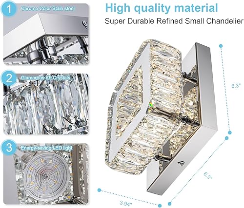 Miniatura 4 de Mini candelabros de cristal modernos de montaje empotrado, lámpara LED cuadrada de cristal para pasillo, lámpara de dormitorio para baño, cocina,