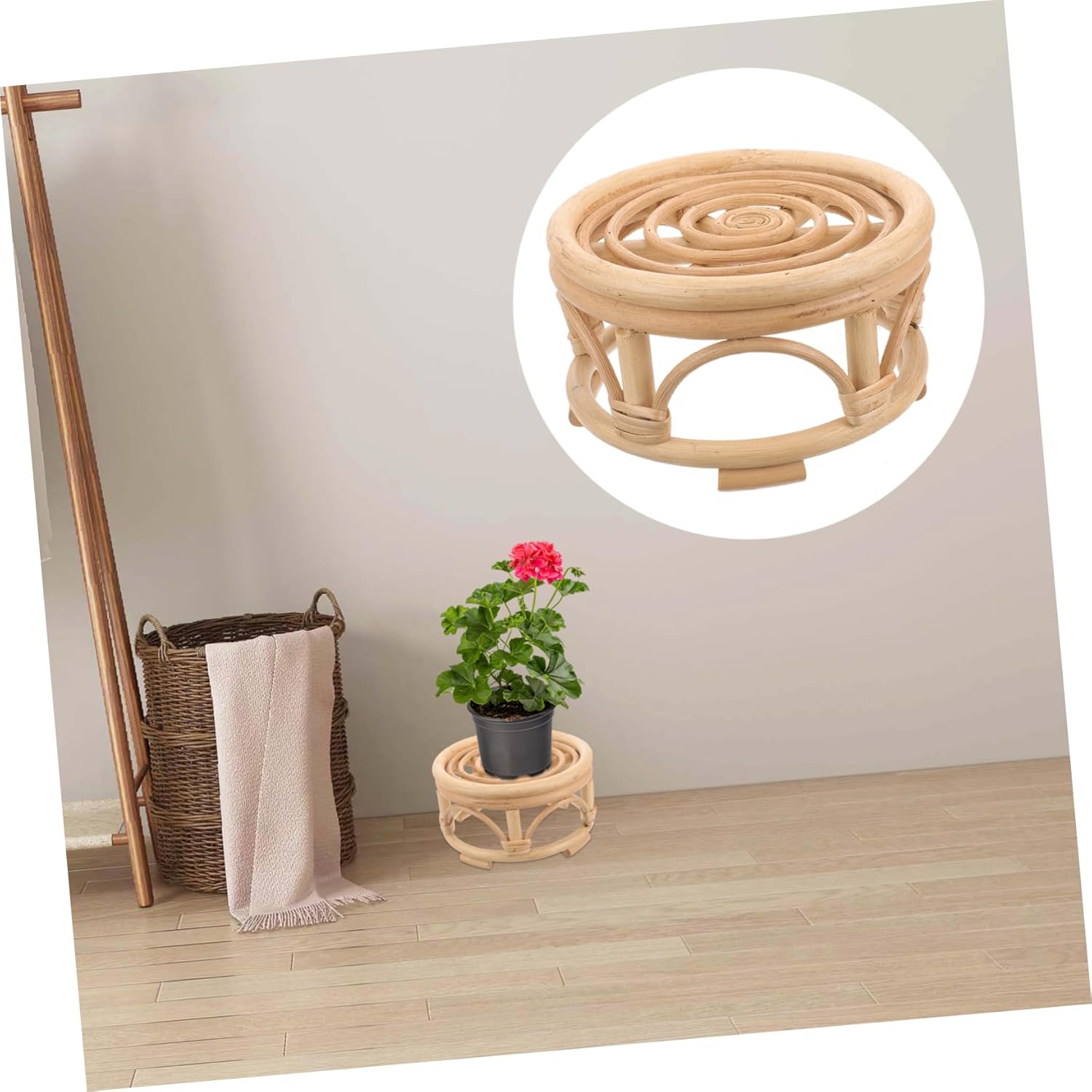 HANABASS Rattan Planter Stand for Indoor Plants Woven Flower Pot Holder Decorative Plant Stand for Balcony Office and Home and Rustic Design