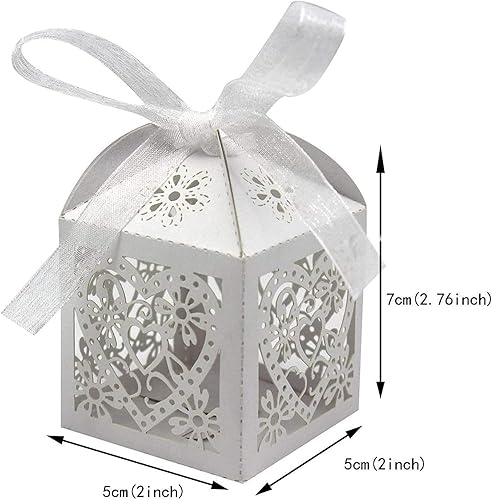Miniatura 2 de Paquete de 50 cajas de dulces de boda con corazones cortados con láser, cajas de regalo pequeñas para bodas, despedidas de soltera, aniversarios,
