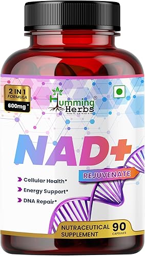 Humming Herbs Suplemento NAD+ de 600 mg con resveratrol y ácido alfa lipoico 90 cápsulas veganas Sin OMG, sin gluten, fórmula a base de plantas