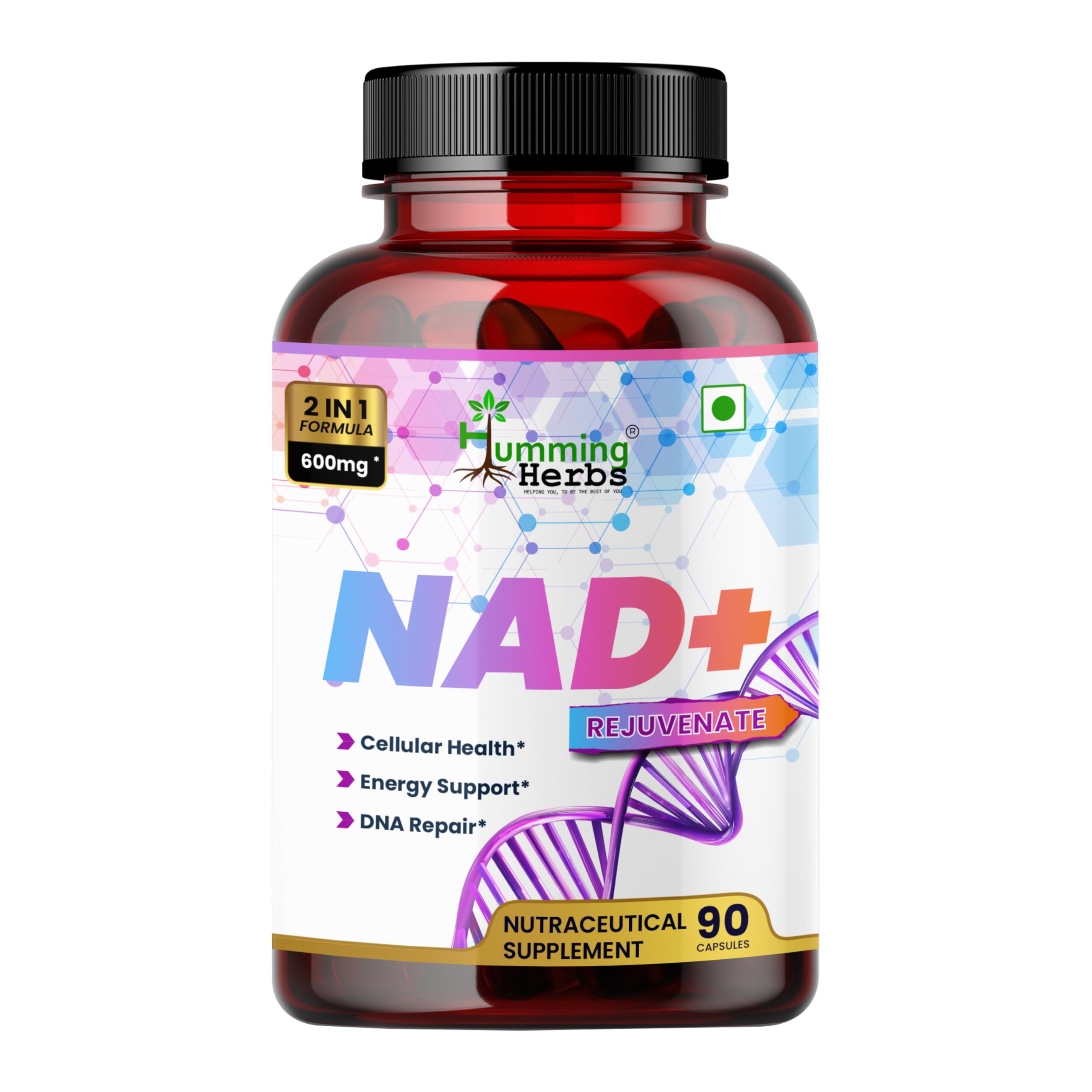 NAD+ 300mg with Resveratrol 300mg - Cellular Energy Booster - 90 Vegan Capsules - Anti-Aging Support Supplement