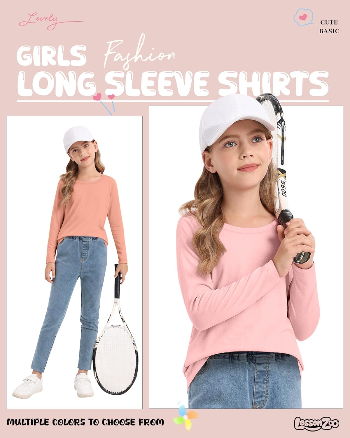 5 Pack Girls' Long Sleeve Shirts Kids Crewneck Basic Tees Solid Color Fall Winter Tops Bulk 5-14 Years - Image 4