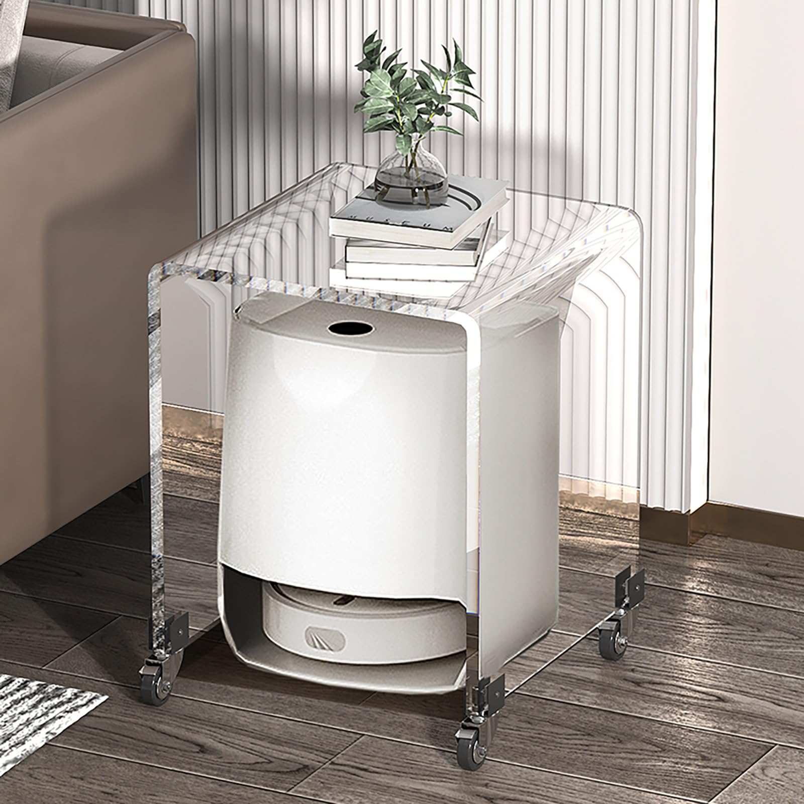 Móvil en acrílico para robot al vacío, estante rodante para baño u oficina en casa, armario de ahorro de espacio, mesa independiente (44 x 30 x 60 cm)