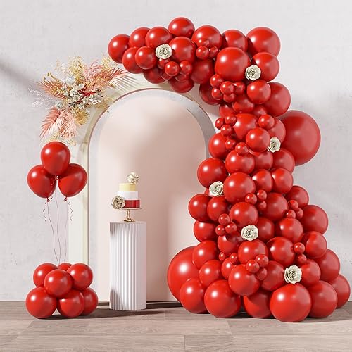 RUBFAC 87 globos rojos de diferentes tamaños de 18 12 10 5 pulgadas para arco de guirnalda globos de látex rojos de alta calidad para el día de San