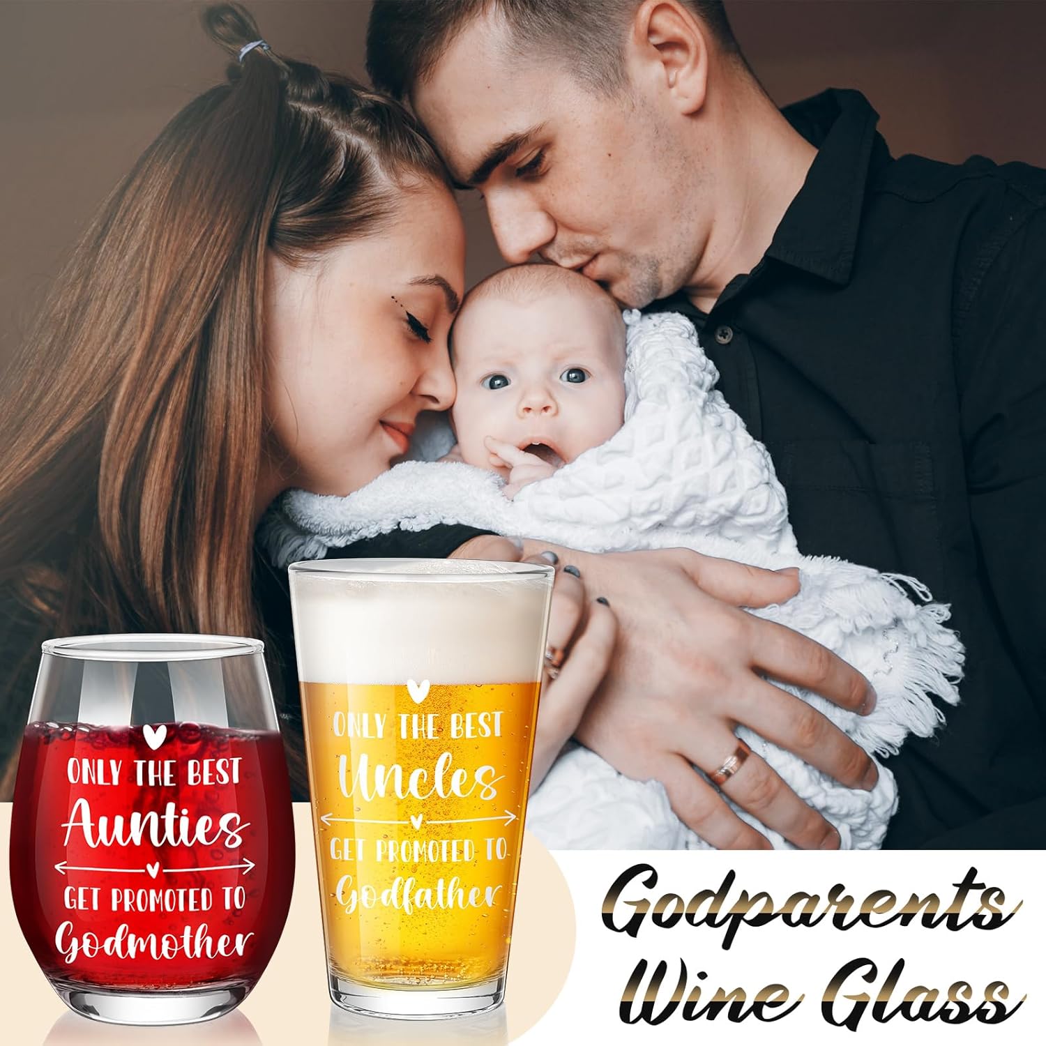 Qinyoung 7 Pcs Godparents Proposal Gift Will You Be My Godmother Godfather Padrino Madrina with Glass Cup Keychains Cards Box from Godchild for Baptism Birthday Gift(Auntie Beer Cup) - Image 5