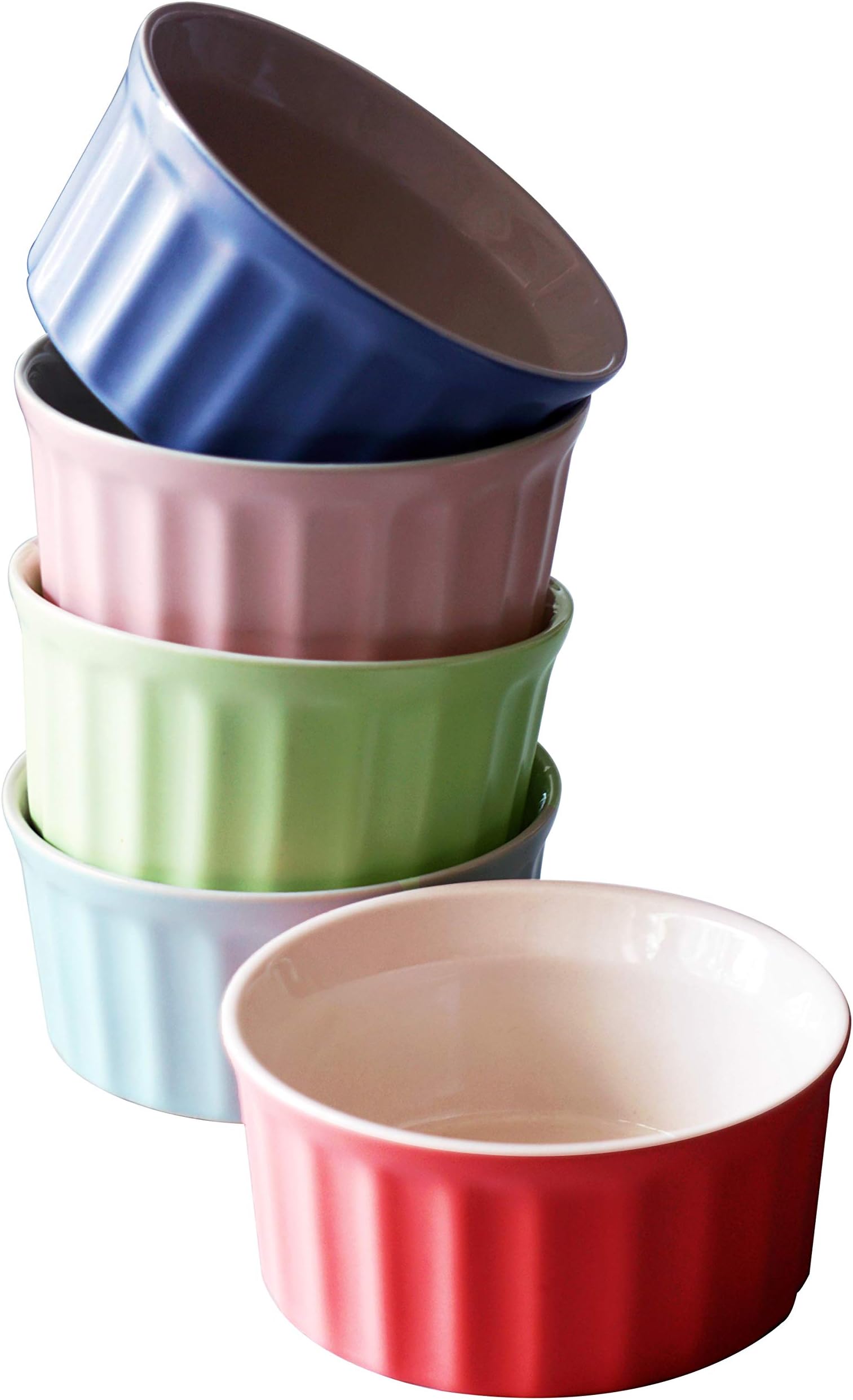 Cestash 6 Oz Ceramic Ramekins - Oven Safe Ramekins for Baking - Porcelain Baking Bowls for Souffle, Creme Brulee, Custard, Lava Cake - Colorful Souffle Dishes (Set of 5)
