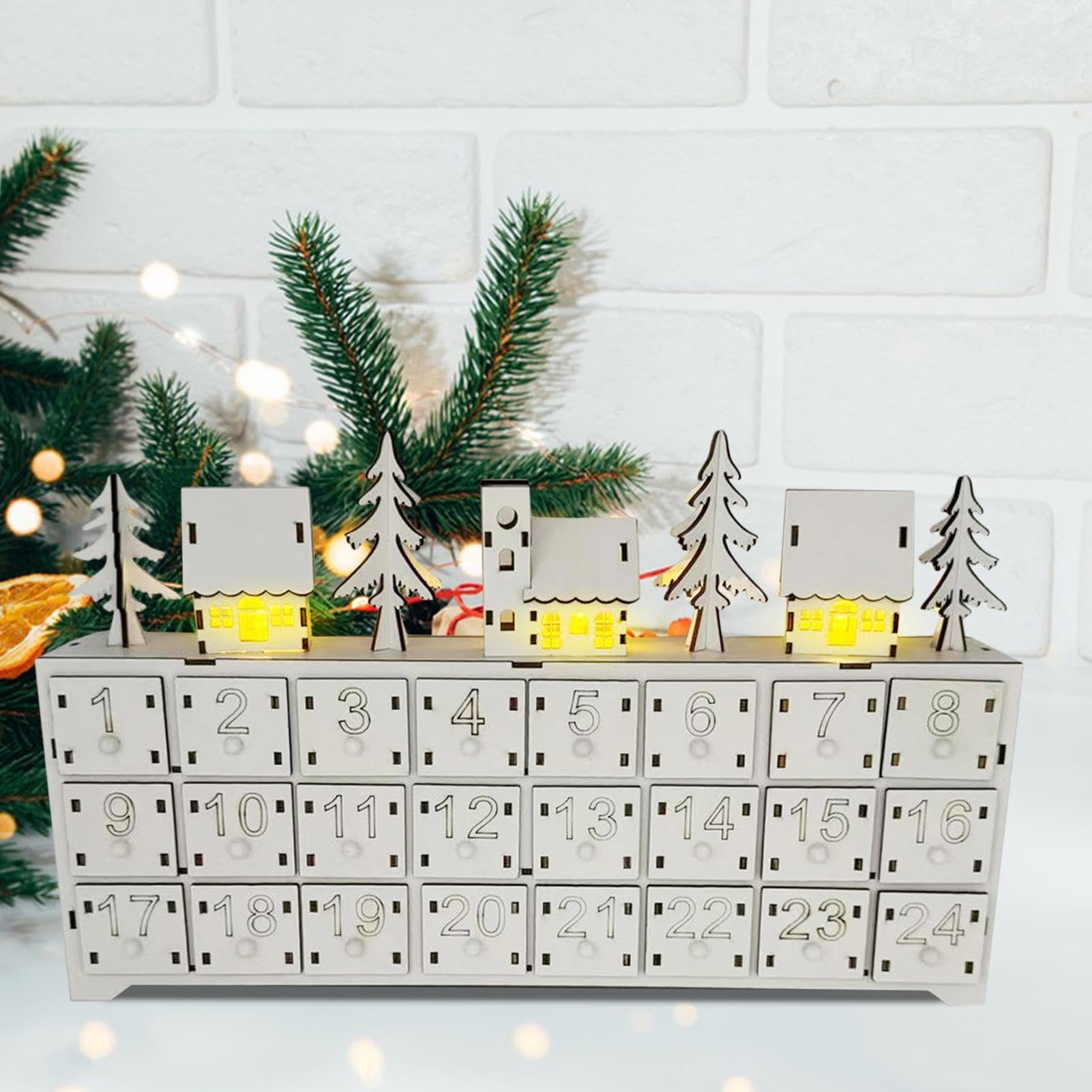 Calendario Adviento Navideño Madera Luces LED Cuenta Regresiva Adviento 24 | Decoración Mesa Letreros Mesa Rústicos Madera LED Reutilizables Cuenta Atrás Adviento Decoración