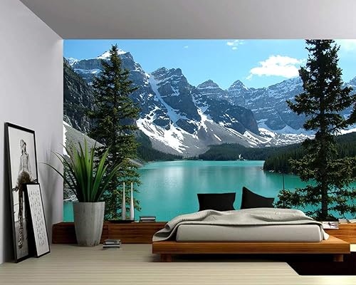 Picture Sensations Mural de pared con textura de lienzo, paisaje de Canadá, lago de las montañas rocosas, papel tapiz de vinilo autoadhesivo,