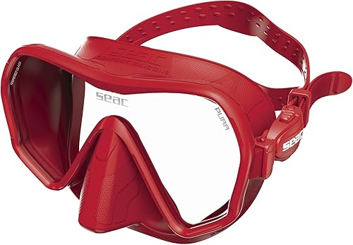 Miniatura 2 de SEAC Pura - Máscara de buceo de silicona sin marco de una sola lente Máscara antivaho de bajo volumen para buceo y esnórquel con hebilla 3D