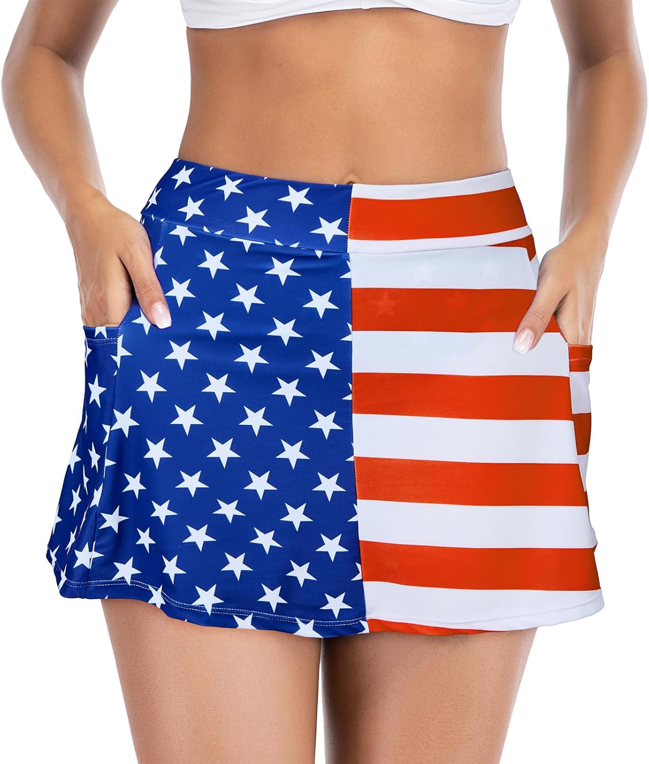 American Flag 4th of July Skirt Womens High Waisted Swimsuit Cover Up Skirt Bikini Bottoms with Side Pocket - Image 2