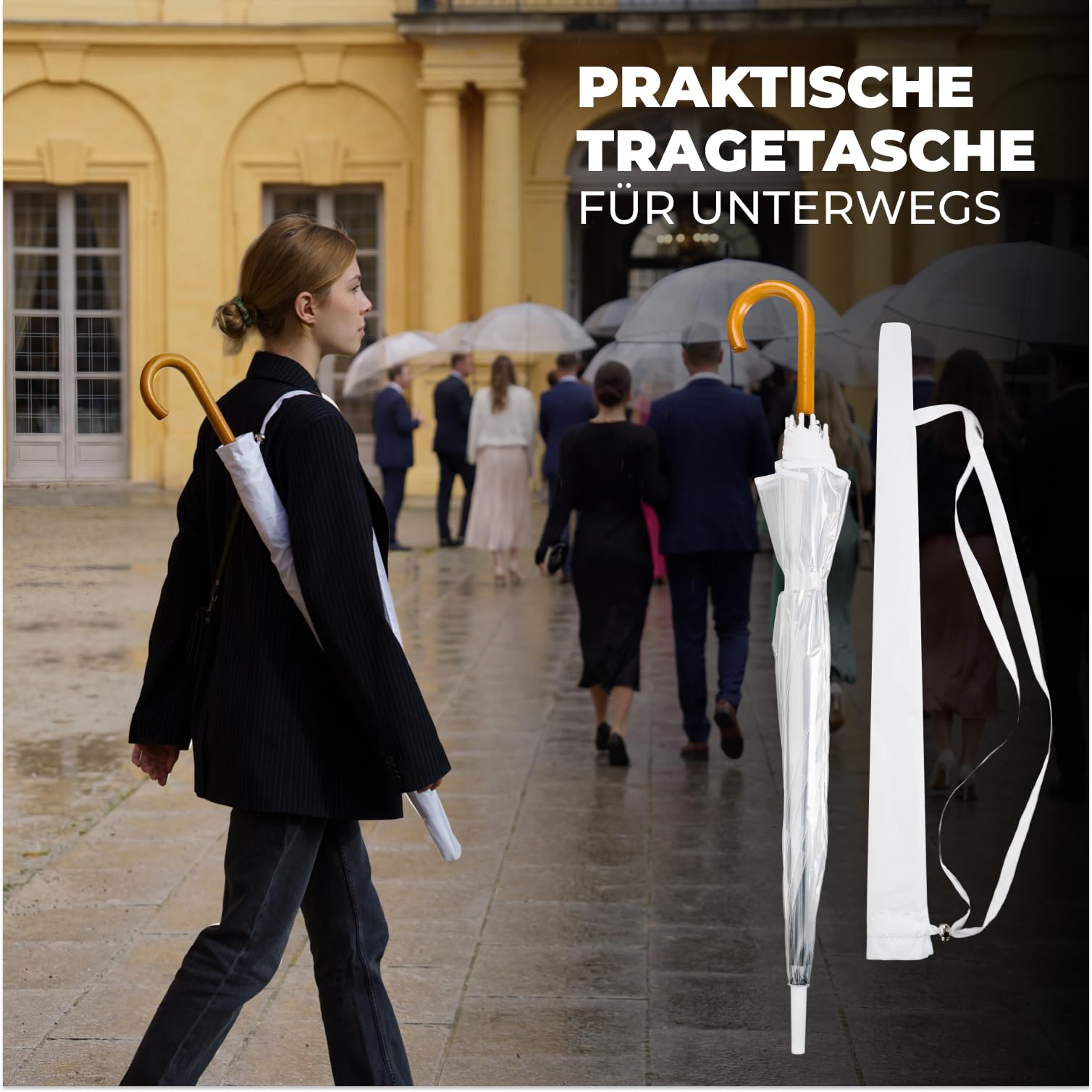 LOGAN & BARNES Durchsichtiger Regenschirm Hochzeit Echtholzgriff Ø120cm Transparent XXL Modell CARDIFF
