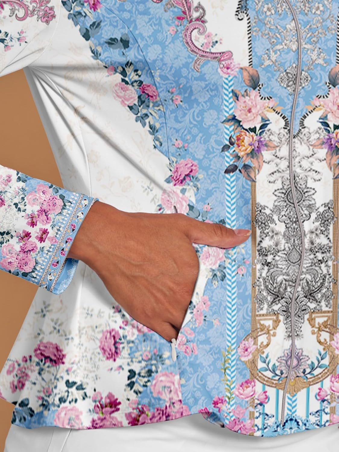 ACEGOLFS Women's Golf Jackets Lightweight Zip up Athletic Jacket Women Long Sleeve Floral Printed Pullover Ruffle Workout Top - Image 5