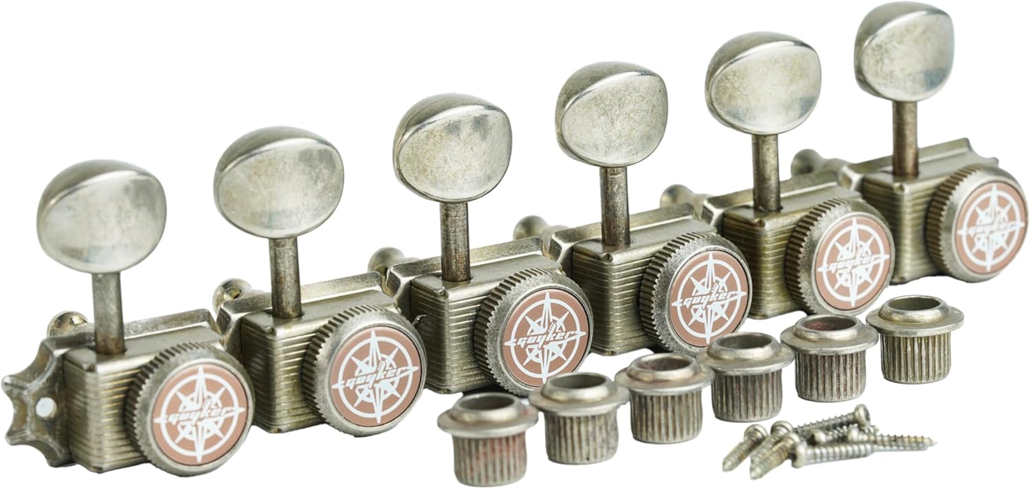 Guyker Guitar Locking Tuners 6-In-Line, Rust Color Machine Head (6 for Right Handed), Vintage-style Oval Knob Tuning Key, Rust Nickel Aged Collection Compatible with TL Guitar