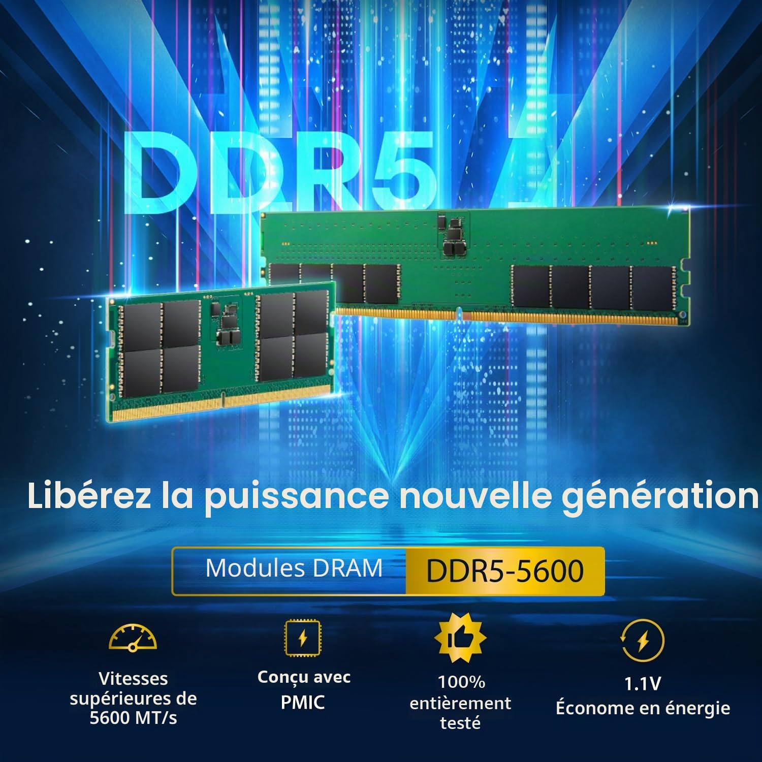 Transcend JetRam 16Go DDR5 5600MHz So-DIMM CL46, RAM pour PC Portable