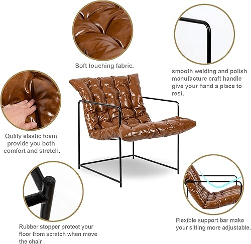 Miniatura 8 de GIA Silla decorativa moderna de mediados de siglo para sala de estar, dormitorio y oficina, juego de 1, tapizada en piel sintética marrón con base