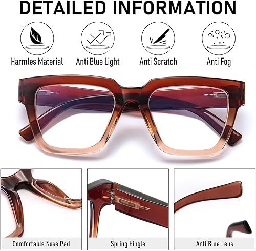 Miniatura 4 de KoKoBin Paquete de 6 lentes de lectura estilo Oprah para mujer, marco cuadrado de gran tamaño, bloqueo de luz azul, cómodos lectores