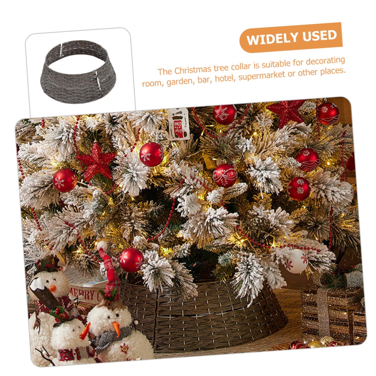 Falda para Árbol de Navidad Rústica Pequeña Gris Cubierta Decorativa de Base para Árbol Collar Tejido a Mano para Decoración Navideña en Hogar y Oficina