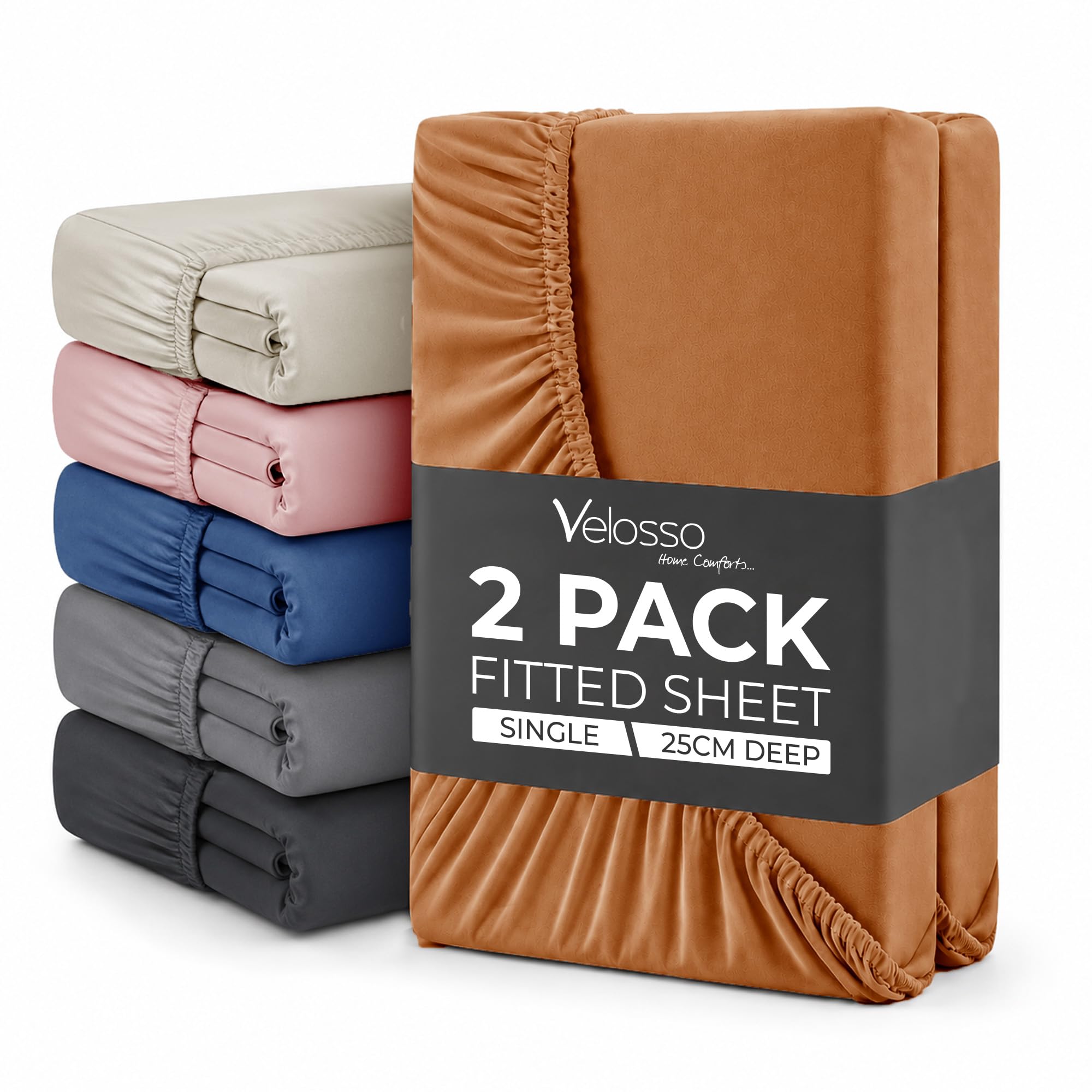 Plain Dye Fitted Sheet 25cms Pocket Soft Brushed Microfibre Fabric Mattress Bottom Bed Sheets (Rust Orange, Single 2 Pack)