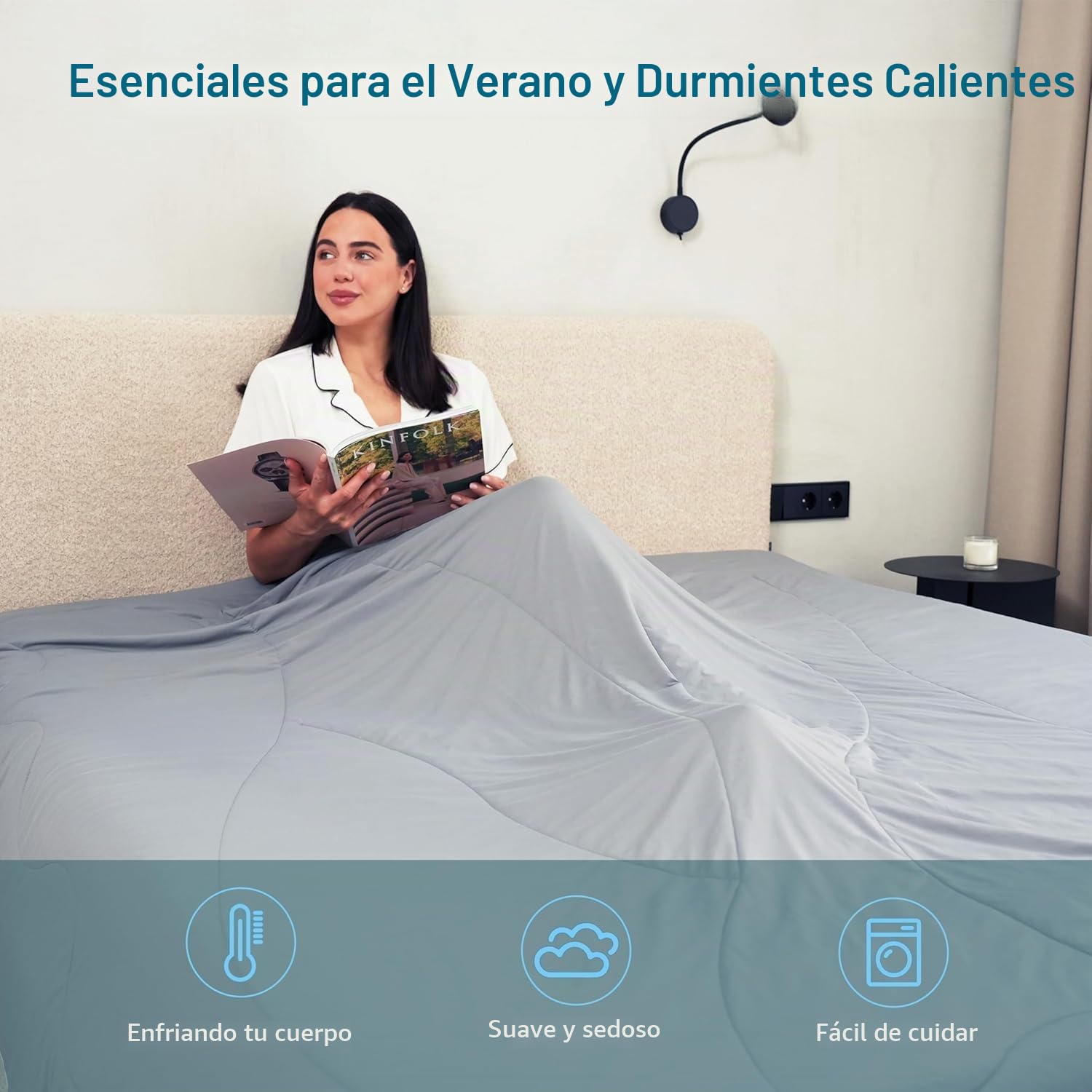 ACCURATEX Manta Refrescante 200x200 cm, ARC-Chill Q-MAX>0.45, Manta Fria para Personas, Alivia Sudores Nocturnos y Calor, Cooling Blanket Ultraligera Transpirable para Verano, Fácil Cuidado, Azul