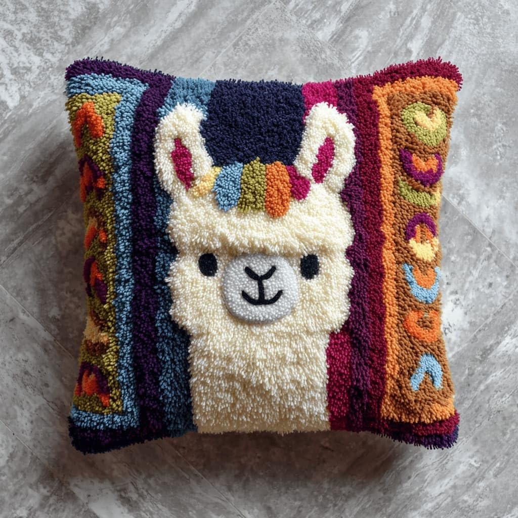 AxiangziK Latch Hook Cushion Kits,Alpaca DIY Needlework Pillow Cover Cushion Rug Making Kit,17X17Inch Handmade Embroidery Kits, Decorative Throw Pillow Cover for Sofa Cushions, Bedroom Decor