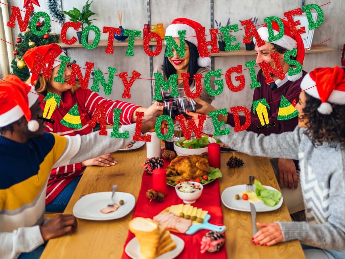 No Cotton Headed Ninny Muggins Allowed Banner for The Elf Christmas Decorations,Funny Christmas Banner for Novelty Christmas Party Supplies,Mantel Fireplace Christmas Holiday Vacation Decor NCH image 3
