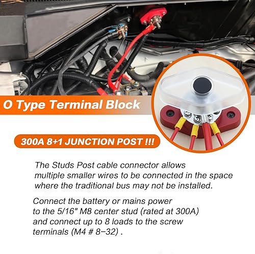 Miniatura 4 de 2 piezas 300A barra de autobús resistente M8 Tornillos 8X#8-32 para batería positiva negativa Power Junction Post Buss Bar Kit en rojo y negro