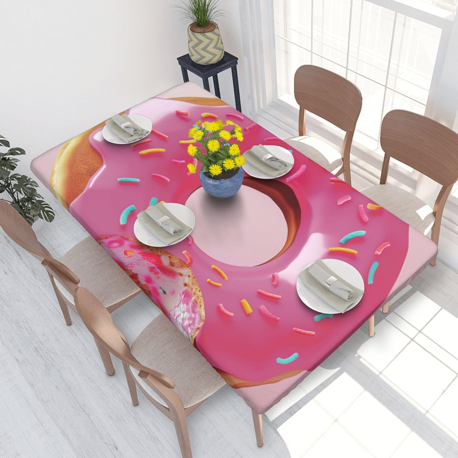 WPKJU Donut Printed Tablecloths 4ft Rectangular Table Covers Washable Polyester Decorative Table Cloth for Dining Table Picnic Wedding