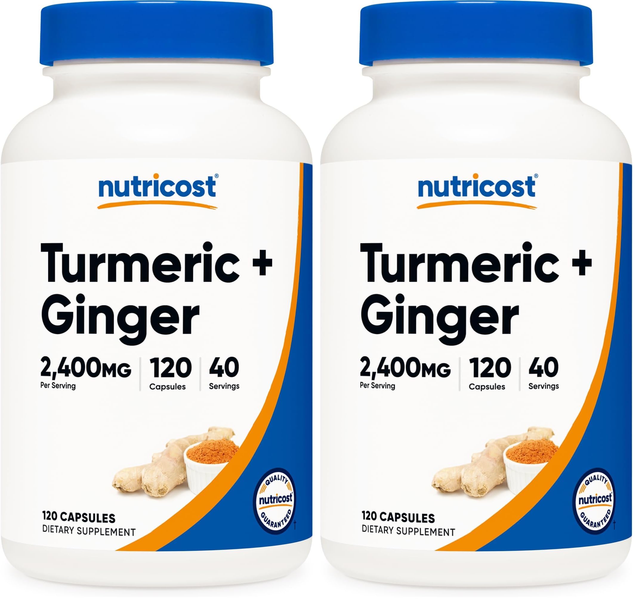 Nutricost Turmeric + Ginger Capsules with Bioperine, 2400mg Per Serving, 120 Capsules - GMO-Free, Gluten-Free, 40 Servings (Pack of 2) 120 Count (Pack of 2)