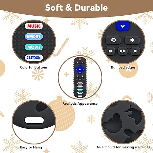 Miniatura 9 de Paquete de 3 juguetes de dentición para bebés, control remoto y control remoto para bebé, juguete de silicona de grado alimenticio para TV de 6 a 12