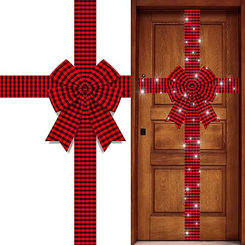 Vista 13 de Spiareal Lazo de cinta para puerta de armario de Navidad con luz LED, cinta grande brillante, arco de corona de Navidad, árbol de Navidad, Plata