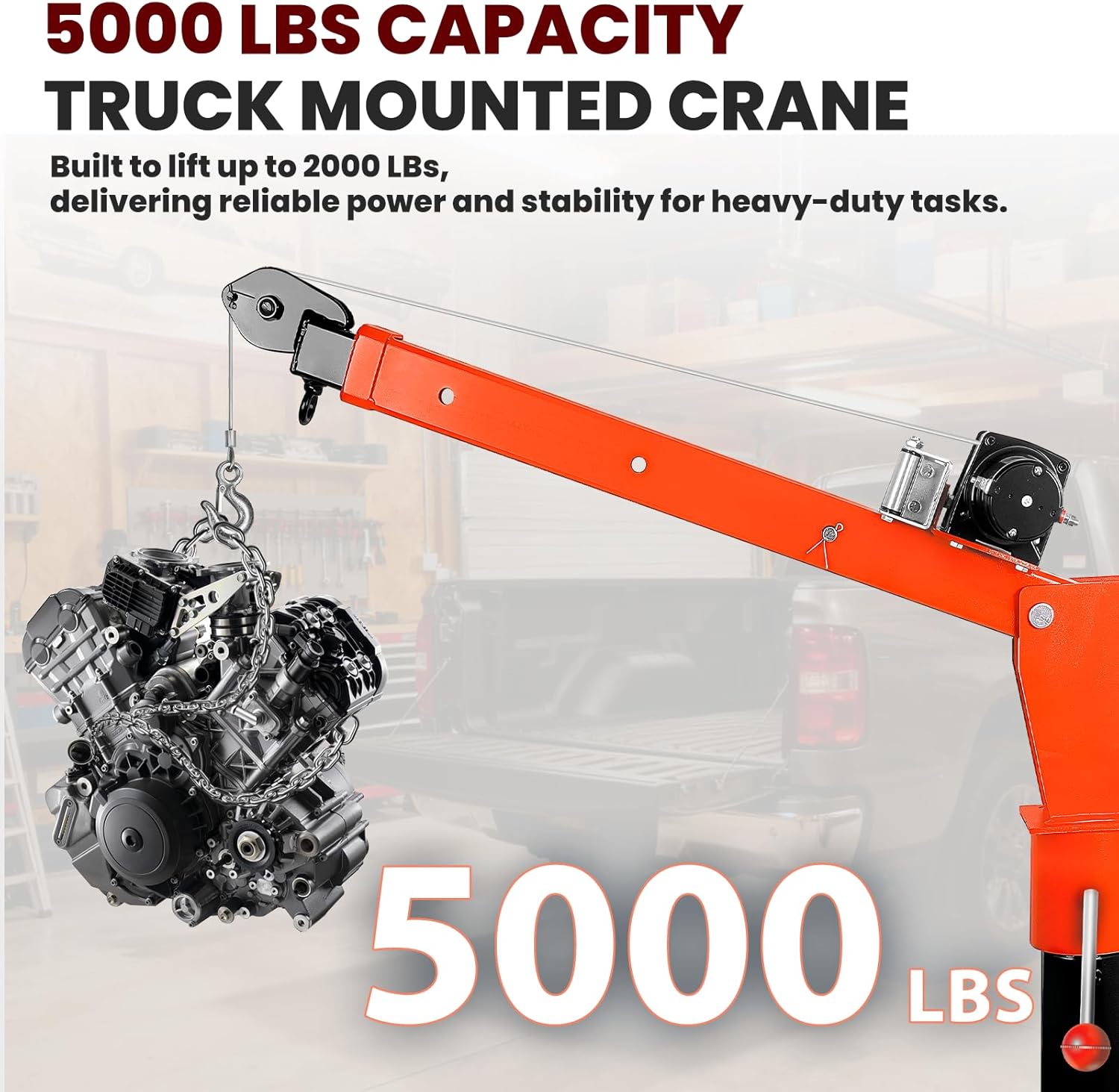 5000LBS Truck Bed Crane, 4000LBS 12V Electric Winch, Painted Alloy Steel Pickup Truck Jib Crane 360° Swivel Lift Electric Hoist, 3 Adjustable Loads & Heights, Truck Crane for Vans(4000LBS V2)