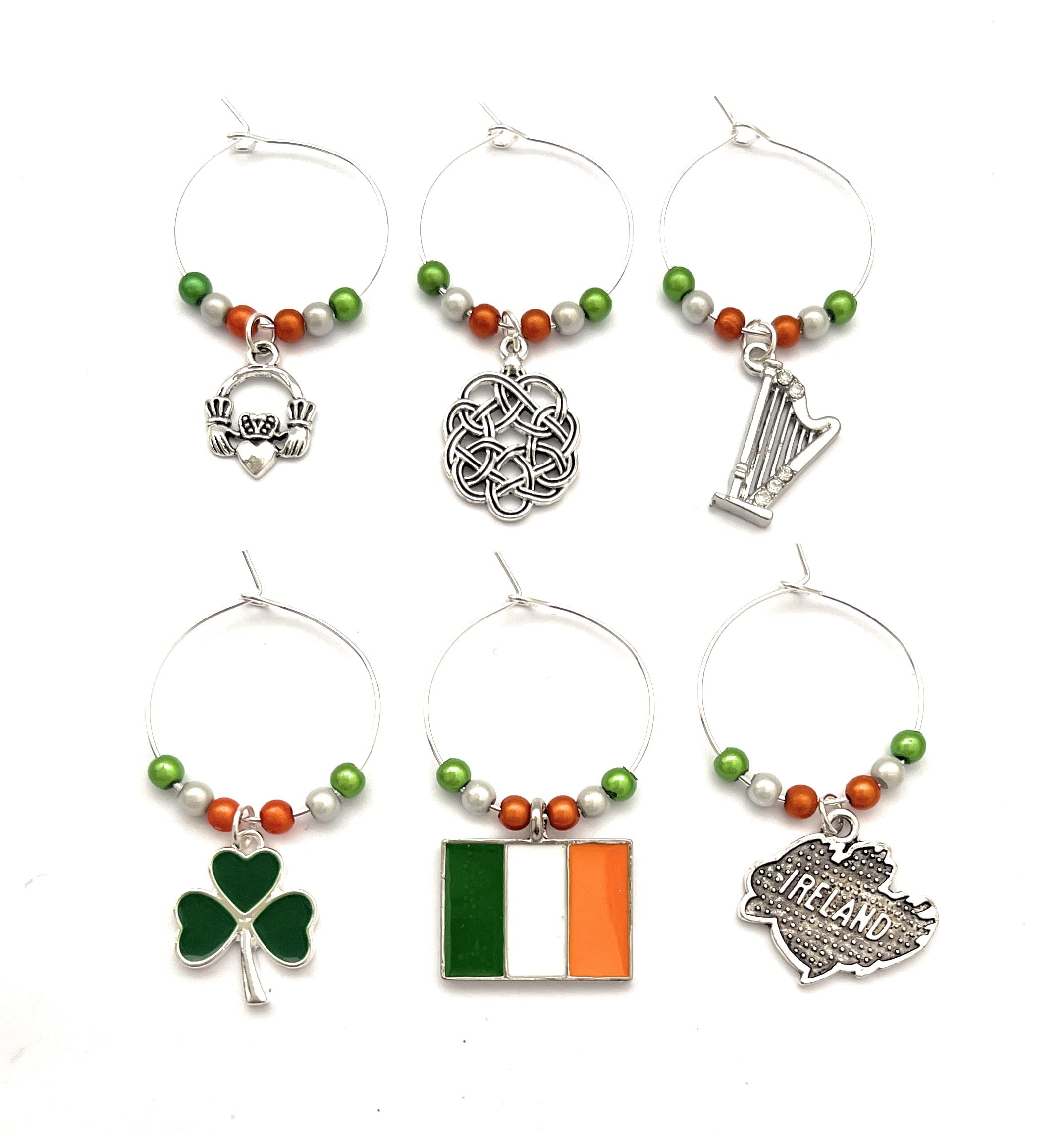 Libby's Market Place Multicolour Ireland - Irish Wine Glass Charms With Organza Gift Bag