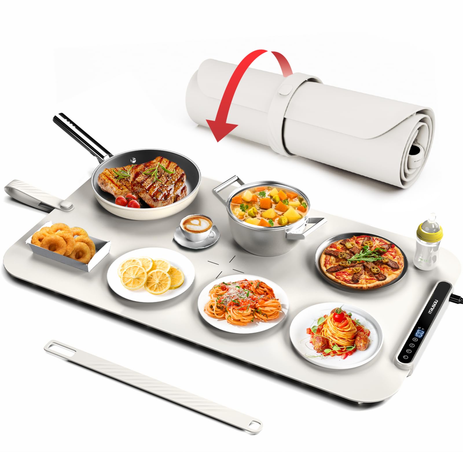 Plaque chauffante pour Aliments, iTRUSOU Réchauffeur d'aliments Chauffage sur Toute la Surface, contrôle de la température réglable, Plaque chauffante Portable et Pliable avec matériau Nano Silicone