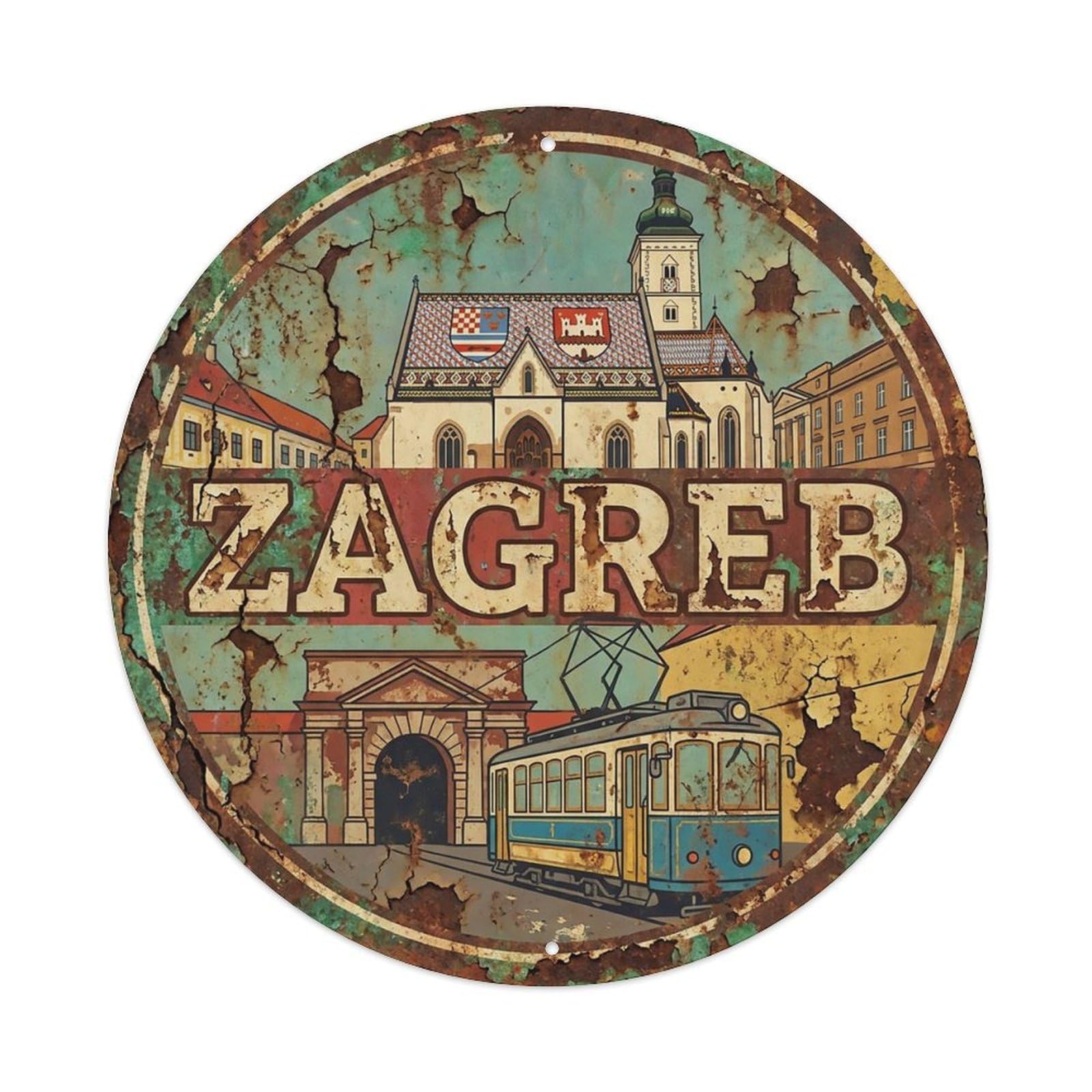 Vintage Travel Croatia Zagreb Metal Tin Sign