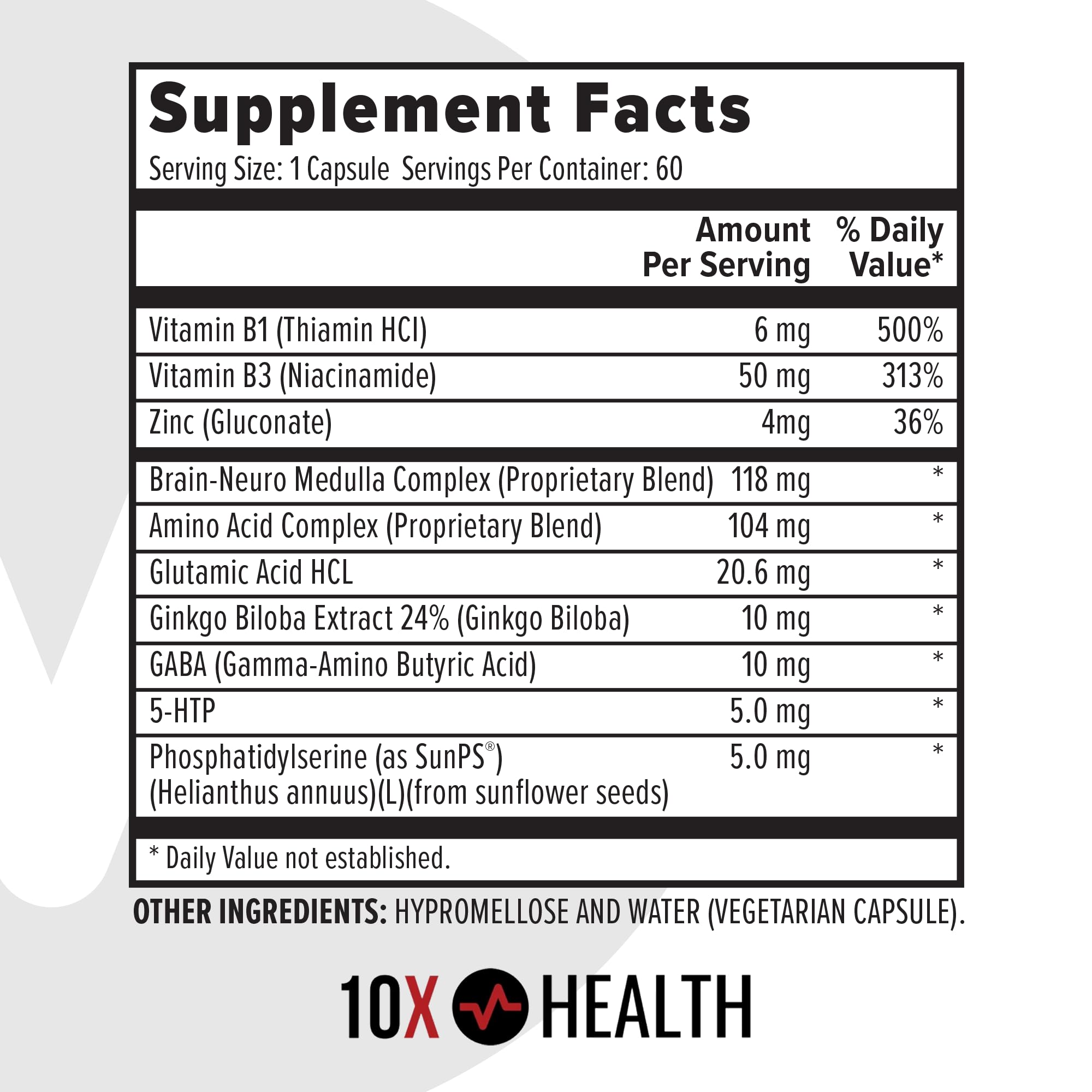 10X Health Brain Supplements for Memory and Focus - 60 Capsules — Amazon image 2