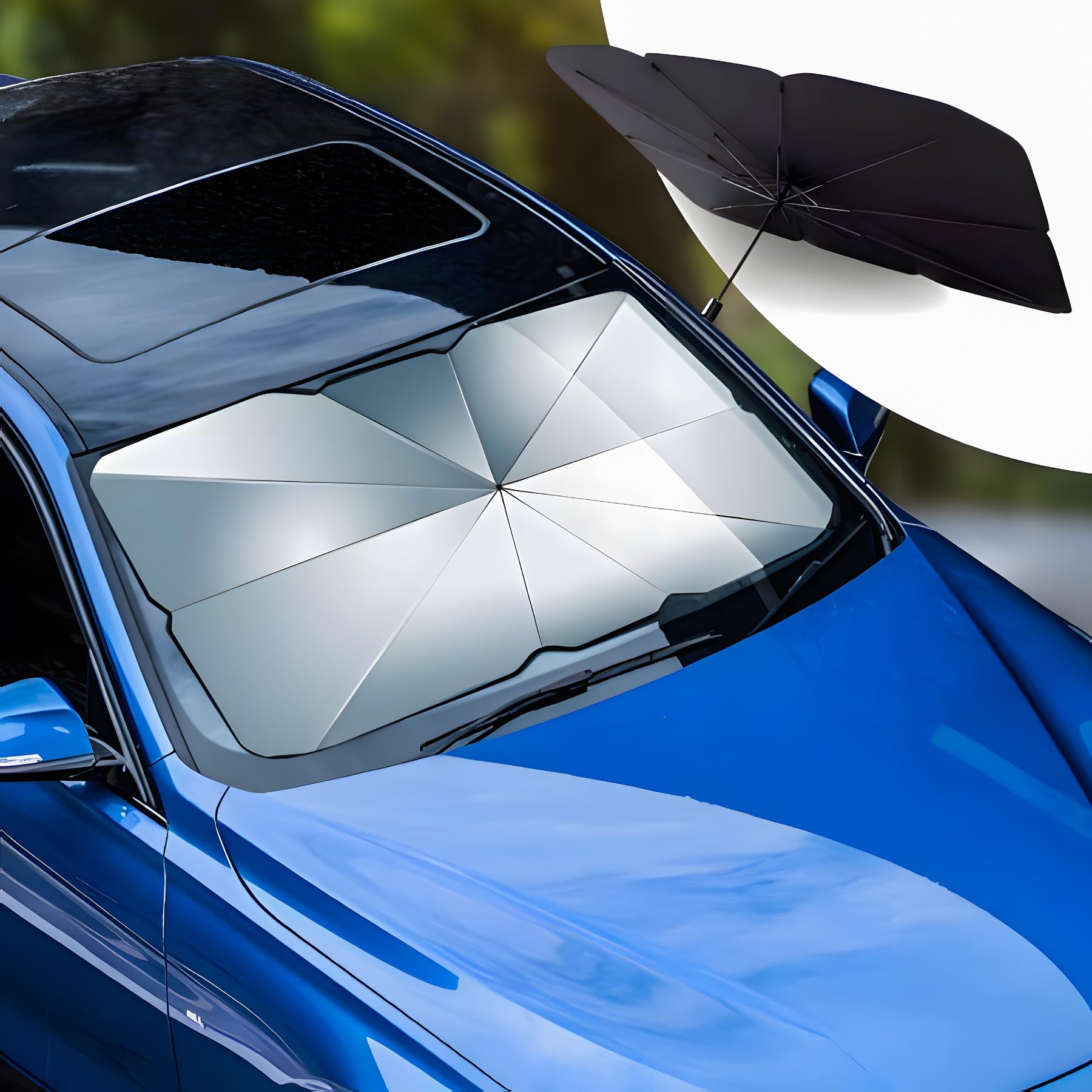 Retoo Parasol Coche 123x65 Cm, Parasol Plegable para Parabrisas, Protección Solar UV, Mango Flexible, Sombrilla Coche Delantera Universal para Interior