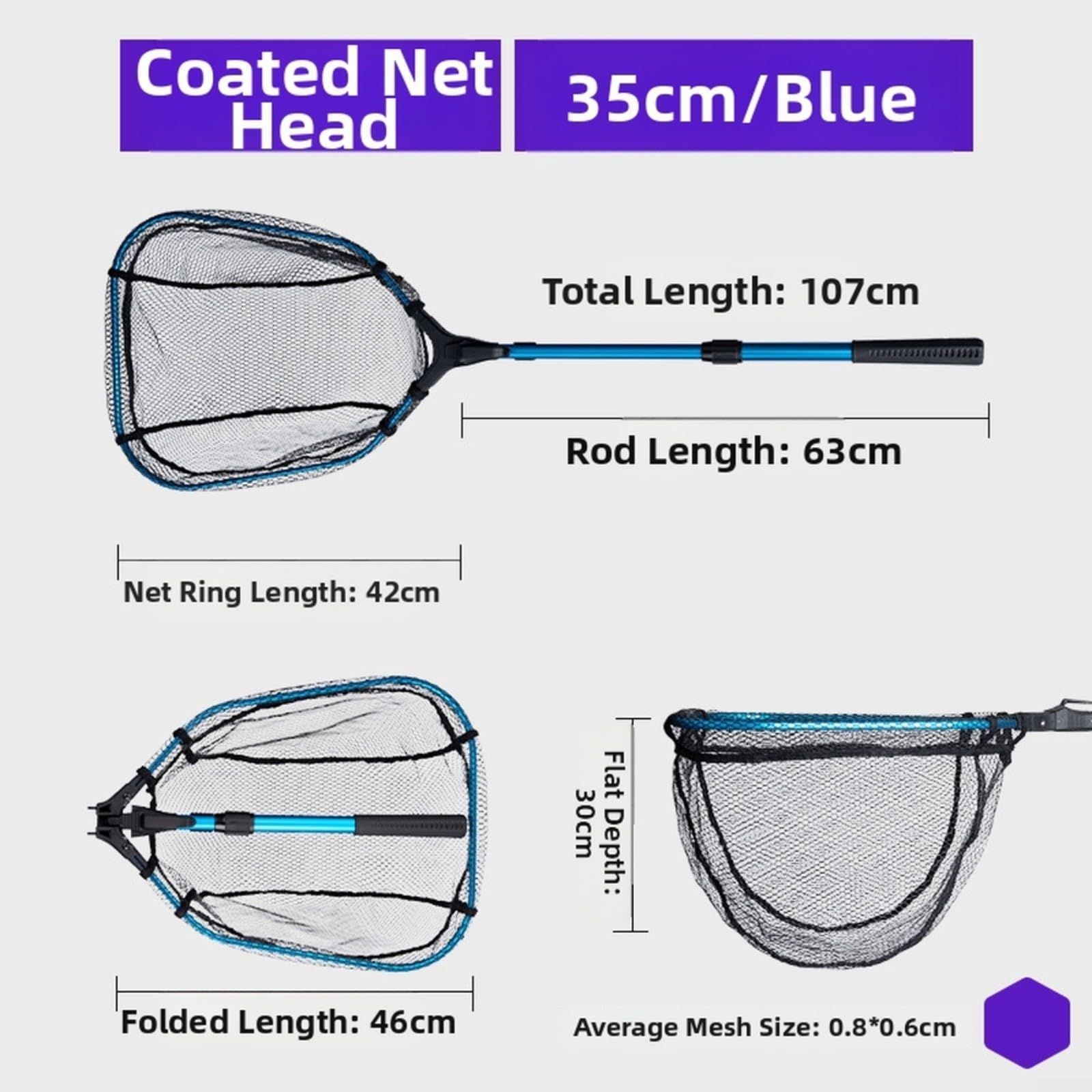 Rete pieghevole retino con maglia in silicone, impugnatura antiscivolo, portata fino a 6,3 kg, per la pesca, gancio per il fissaggio