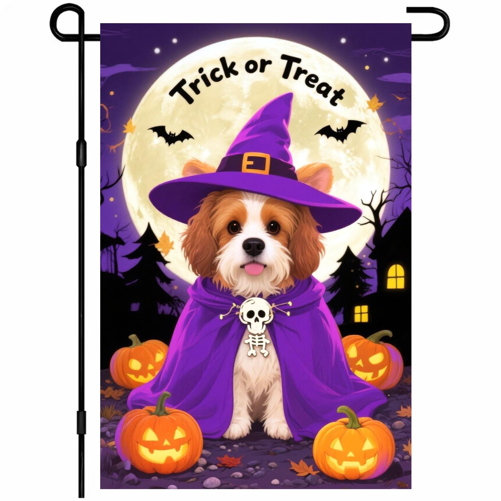 ivn halloween garden flag 12x18 inch double sided dog puppy witch cloak pumpkin bat trick or treat outdoor yard flag for outside front door lawn porch patio welcome decor