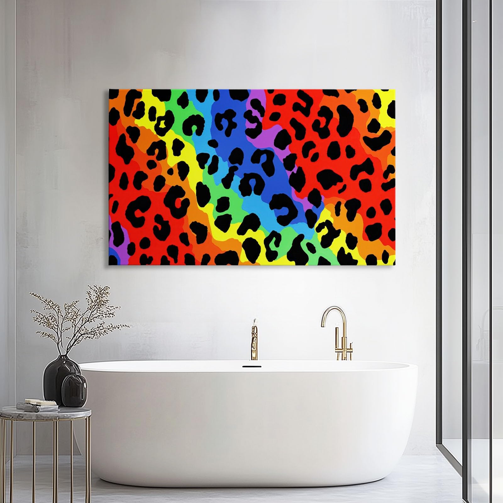 Generisch Abstrakt Modern Leopardenmuster Modernes Leinwandbild 90L x 60B cm mit Rahmen, Mehrfarbig XXL Wanddeko für Wohnzimmer Geschenk Idee Einzug - Hochwertiger Kunstdruck auf Holzrahmen