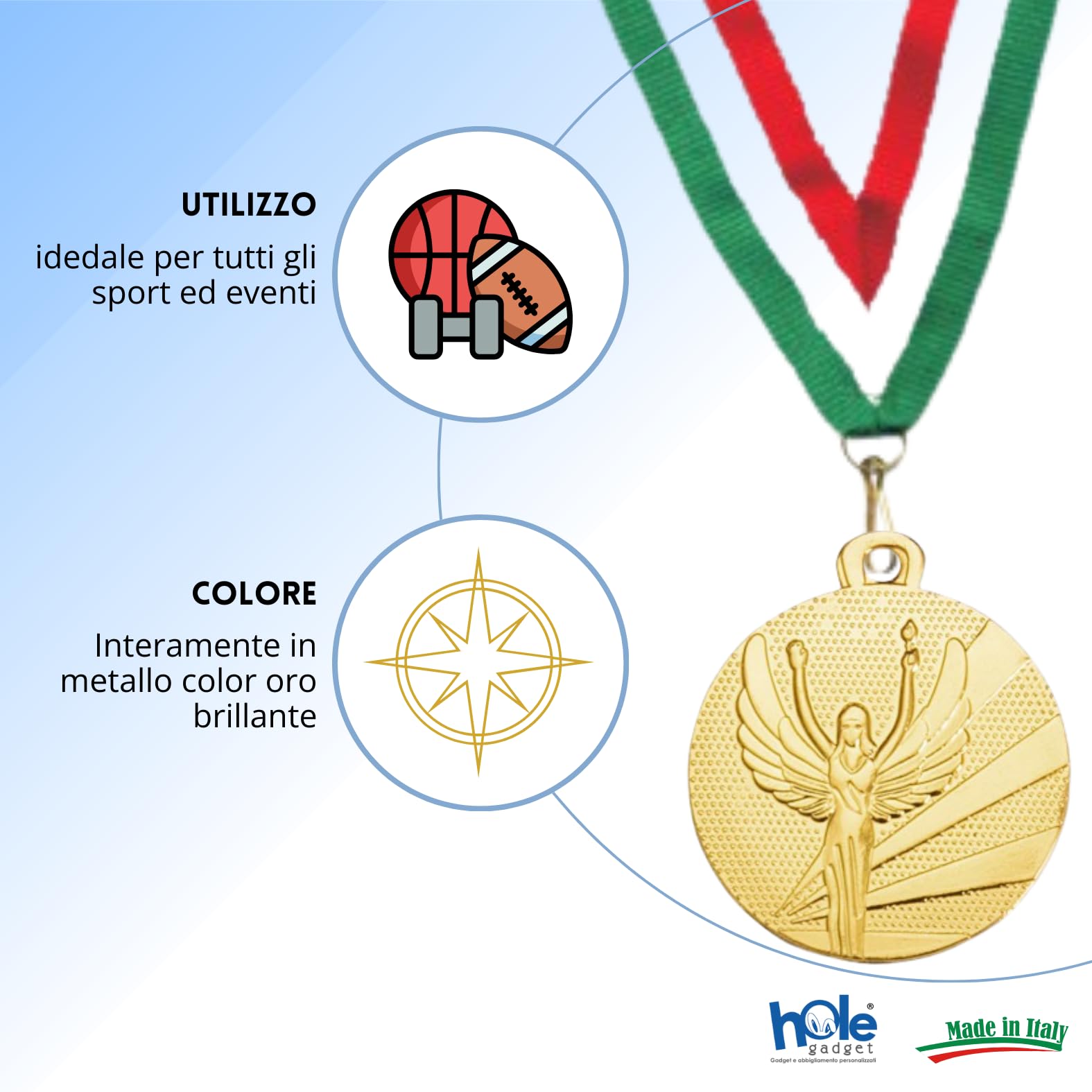 Medaglie Premiazioni Personalizzate Vittoria Sportive da 3,2 cm con Laccetto Medaglia Personalizzabili in Metallo con Stampa Personalizzata, Sport cod. 23.02.32.66G