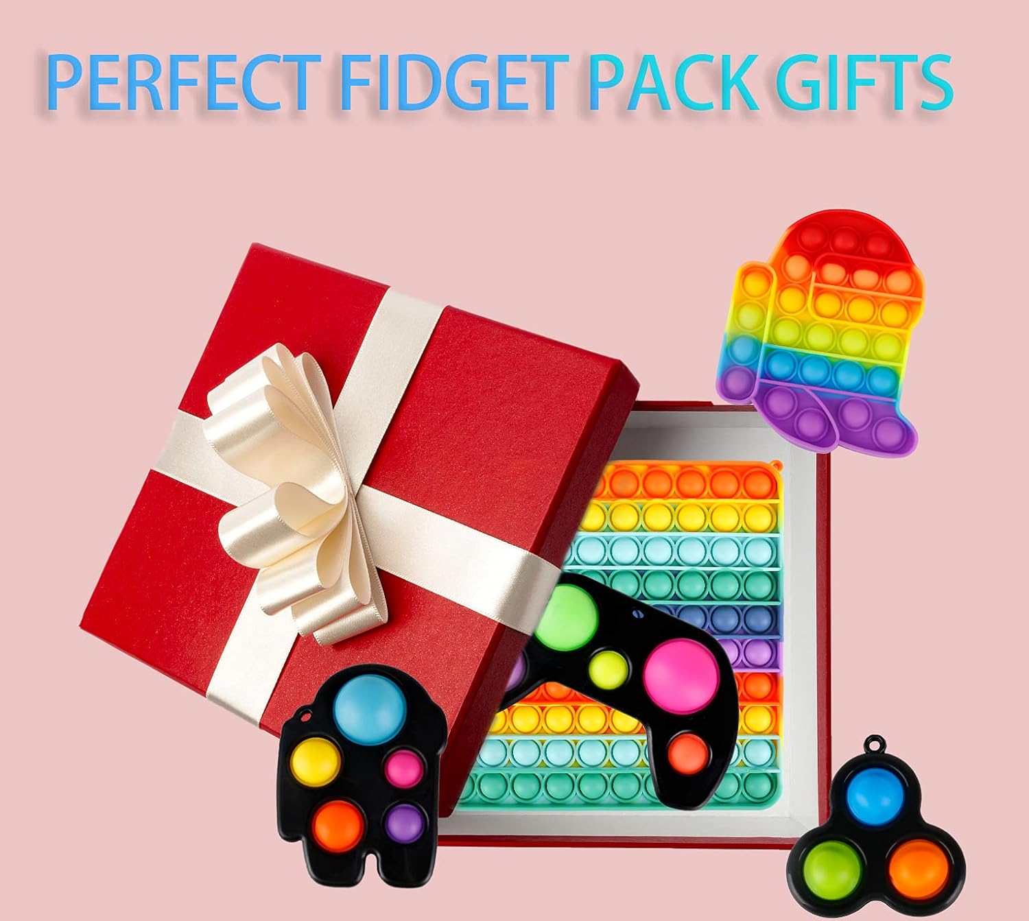 Large Big Jumbo 100 Rainbow Game Controller Mega Pop Simple Bubble its Dimple Toy Pack, Package Kit Push Box Set, Giant Huge Kids Gifts